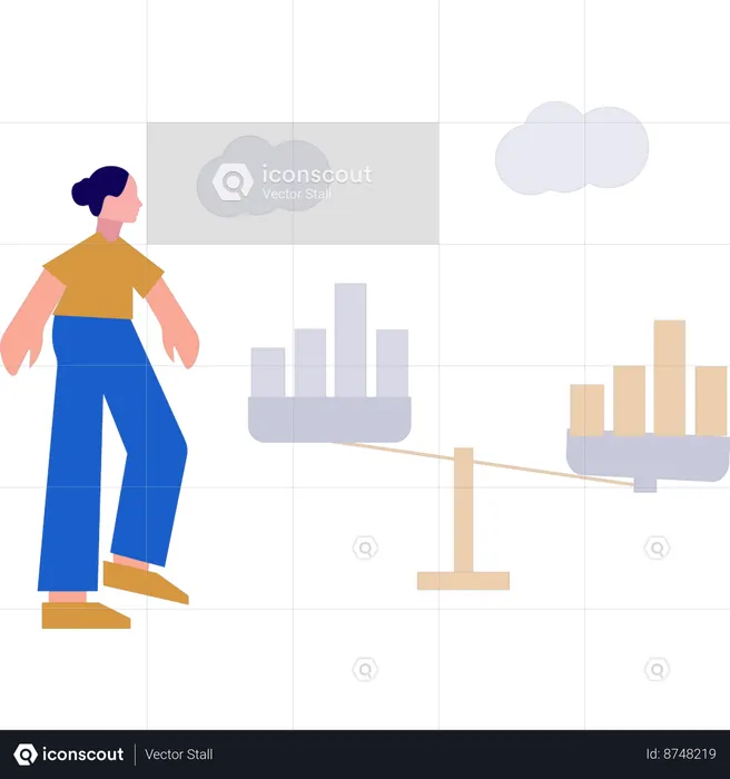 Girl looking at business graph scale  Illustration