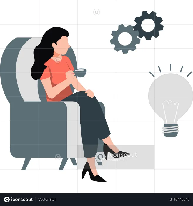 Girl looking at business idea while drinking tea  Illustration