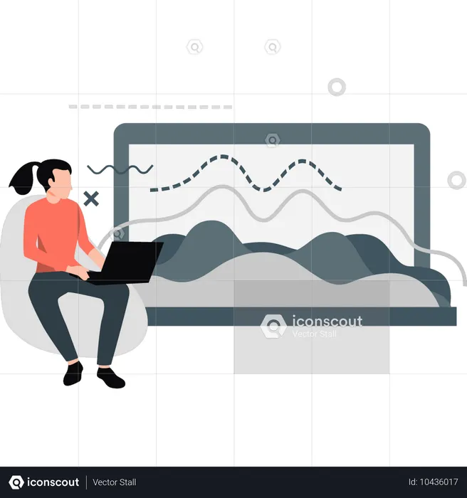 Girl looking at business management graph  Illustration