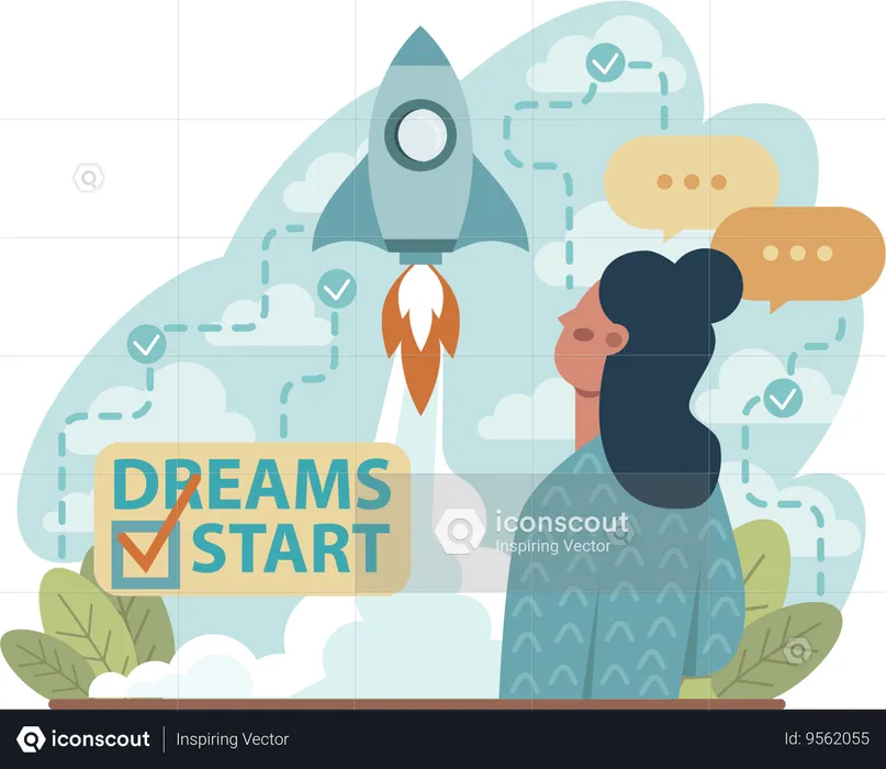 Girl looking at business startup dream  Illustration