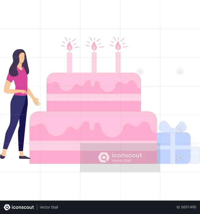 Girl looking at cake  Illustration