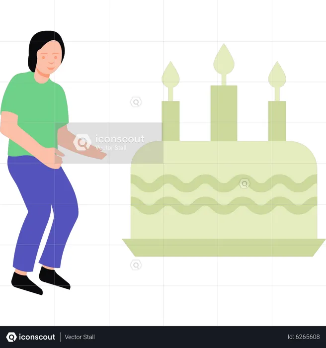 Girl looking at cake  Illustration