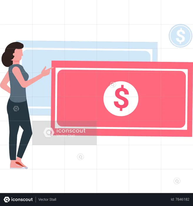 Girl looking at cash  Illustration