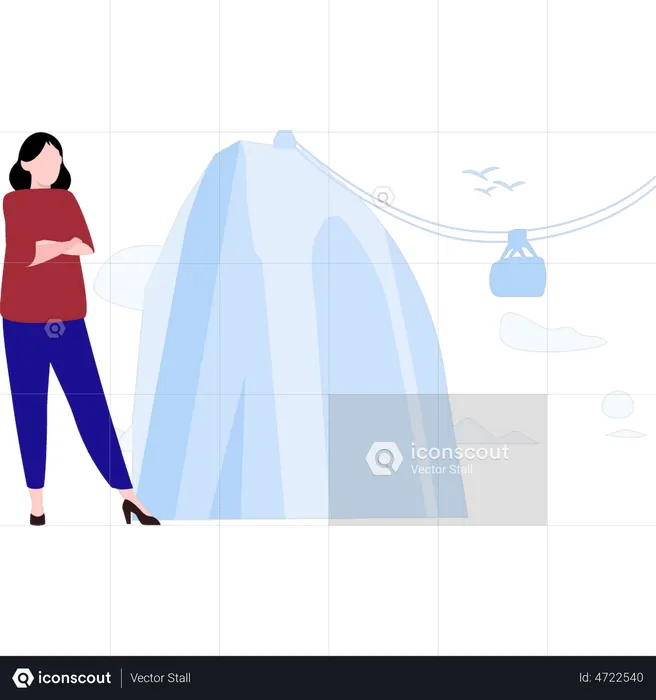 Girl looking at chairlift  Illustration