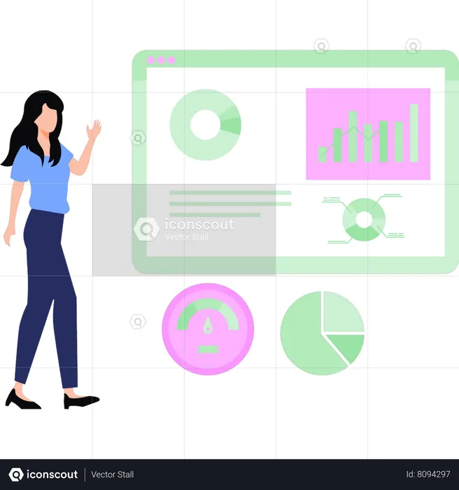 Girl  looking at  chart graph  Illustration