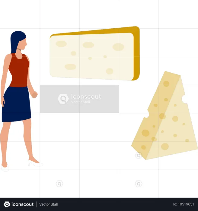 Girl looking at cheese product  Illustration