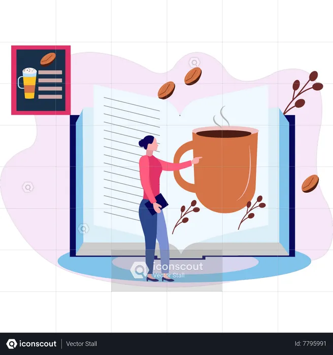 Girl looking at cup of coffee  Illustration