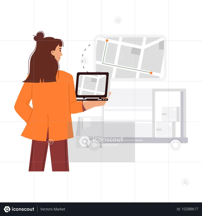 Girl looking at Delivery tracking Map  Illustration