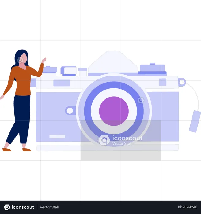 Girl looking at digital camera  Illustration