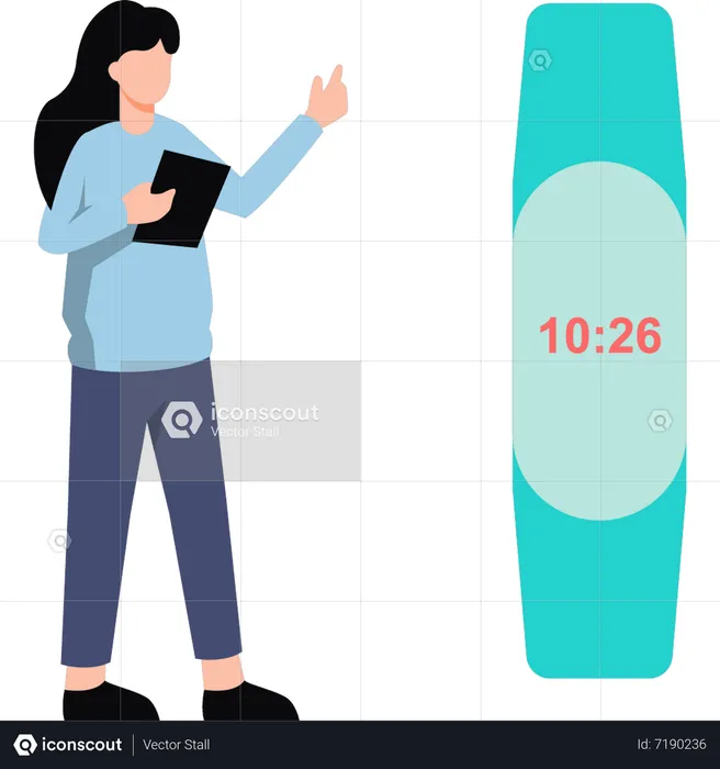 Girl looking at digital wristwatch  Illustration