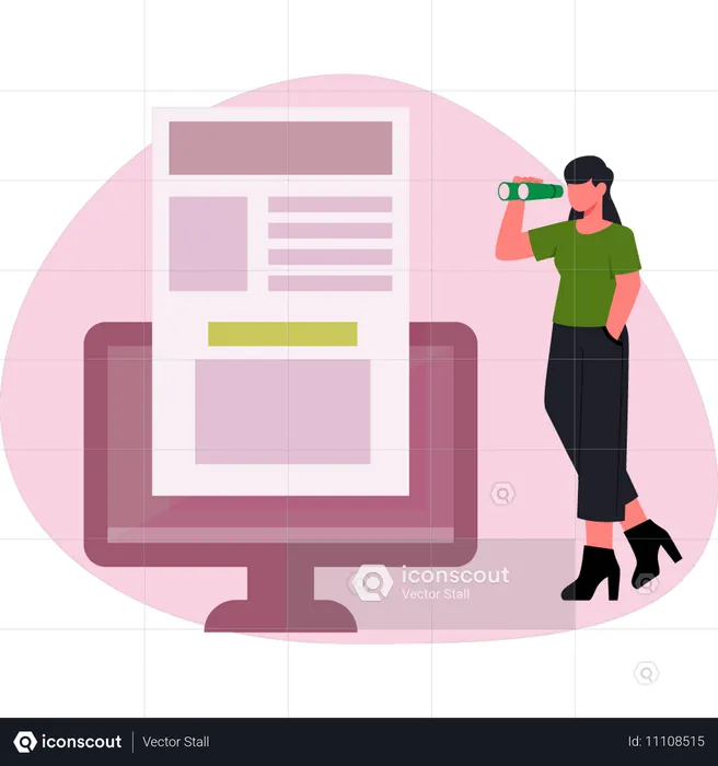 Girl looking at document paper  Illustration