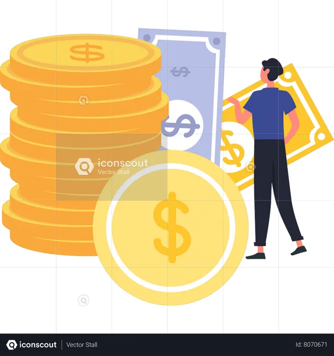 Girl Looking At Dollar Cash  Illustration