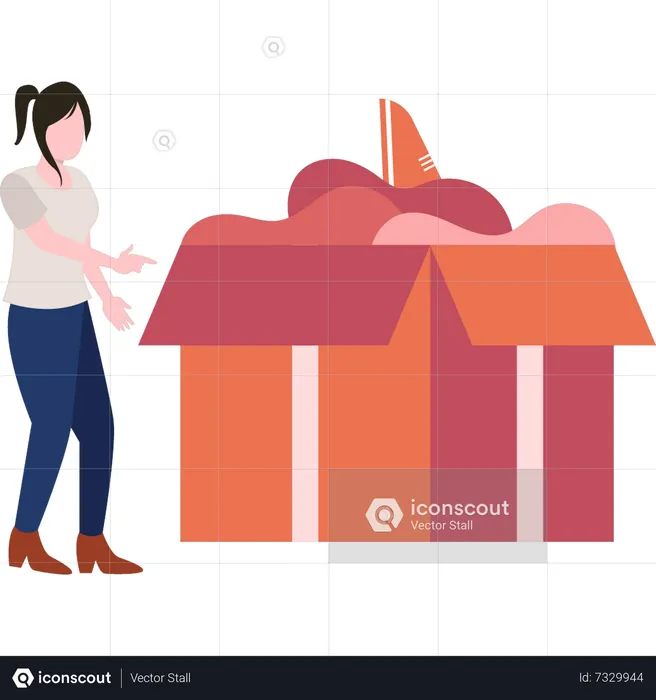 Girl looking at donation box  Illustration