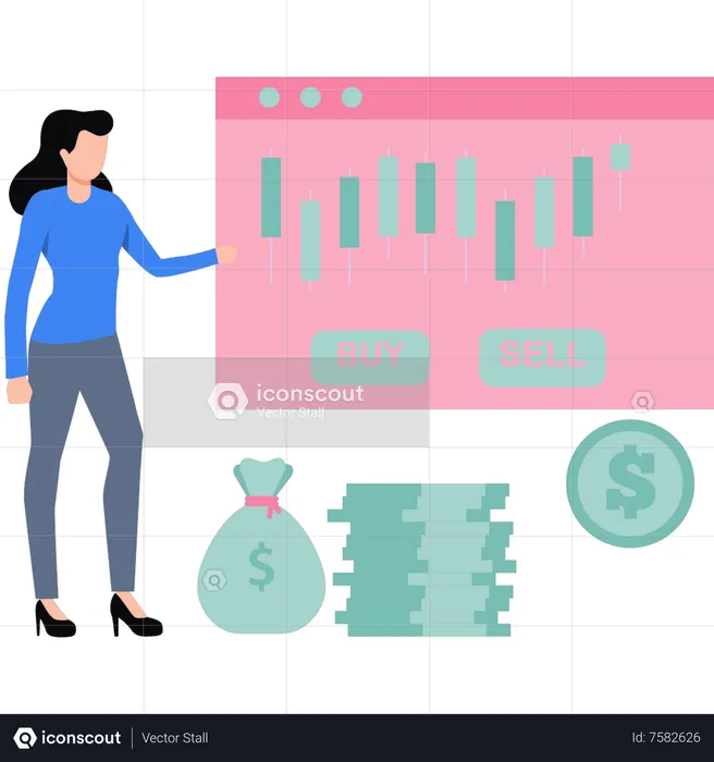 Girl looking at financial analytics  Illustration