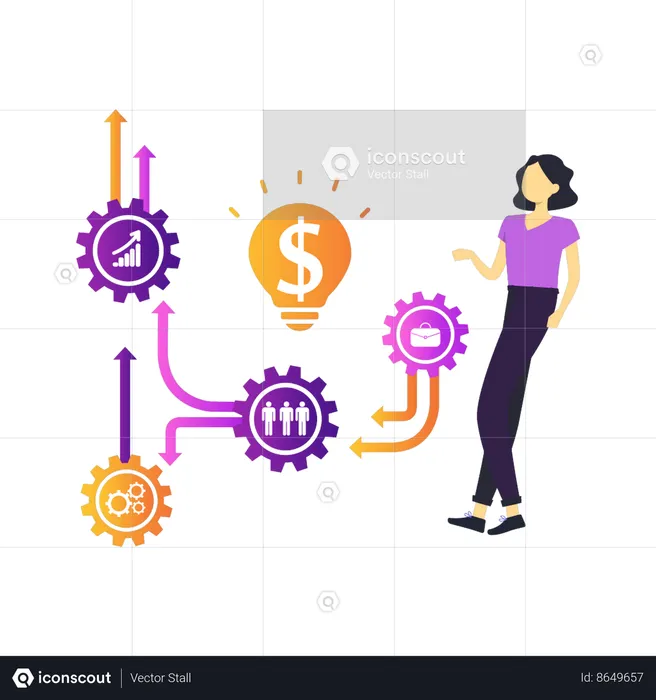 Girl looking at financial business settings  Illustration