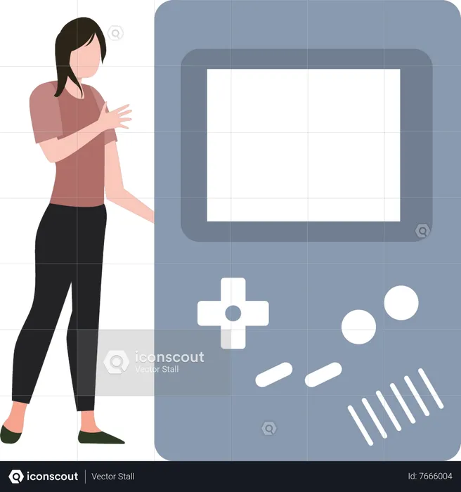 Girl looking at gaming device  Illustration