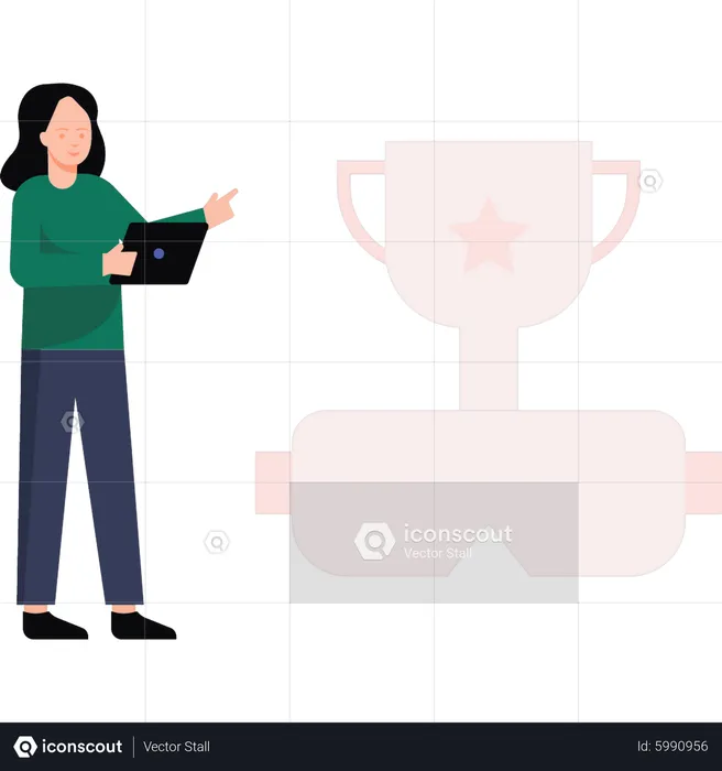 Girl looking at gaming trophy  Illustration