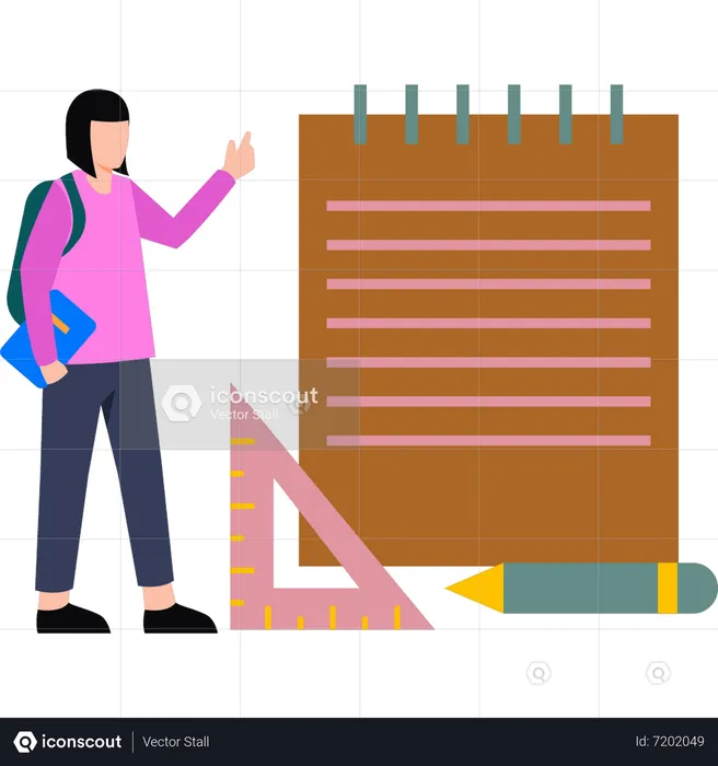Girl looking at geometry notebook  Illustration