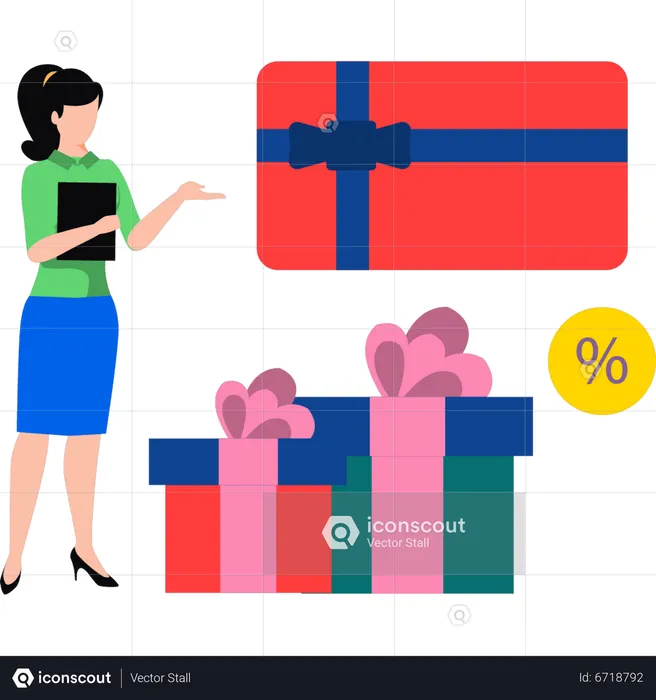 Girl looking at gift boxes  Illustration