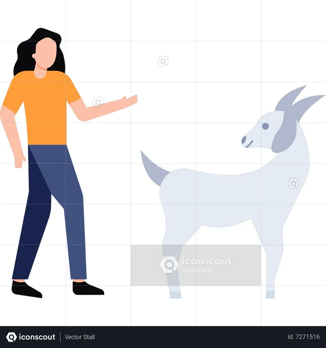 Girl looking at goat  Illustration