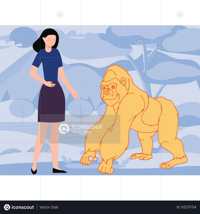Girl looking at gorilla  Illustration