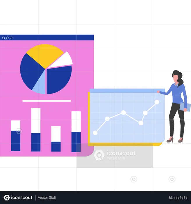 Girl looking at graph analytics  Illustration