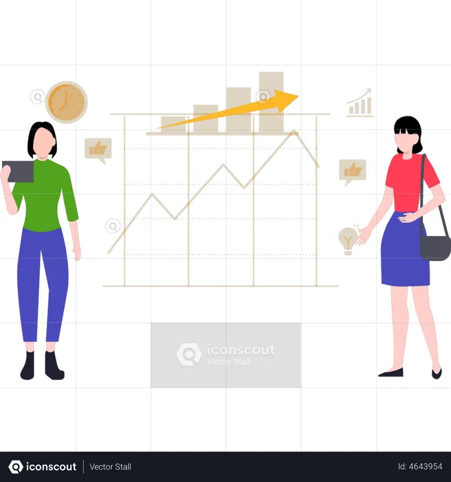 Girl looking at growth analysis chart  Illustration