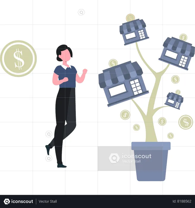 Girl Looking At Her Business Plan  Illustration