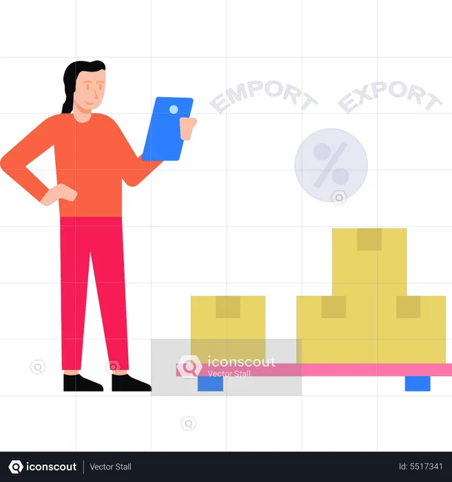 Girl looking at import export package  Illustration
