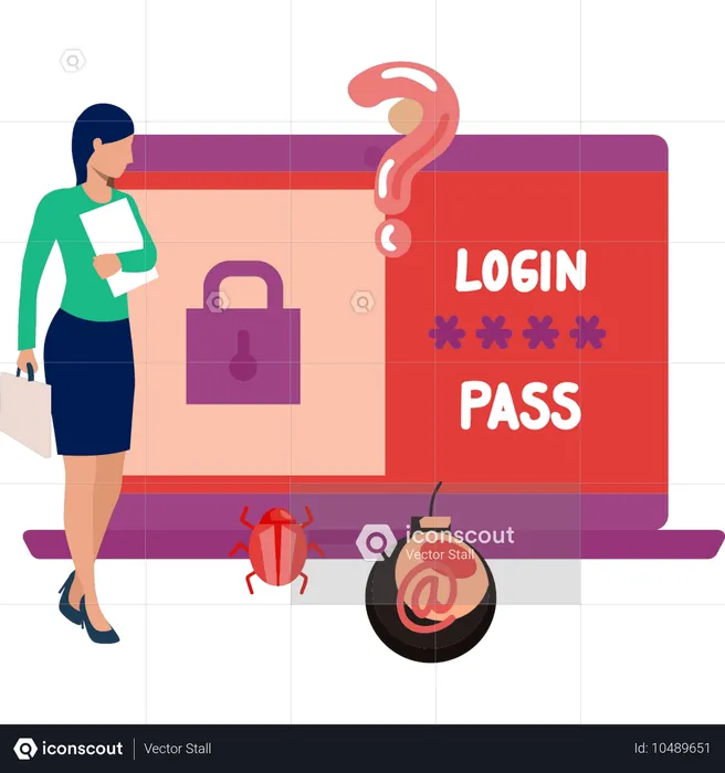 Girl looking at logging password  Illustration