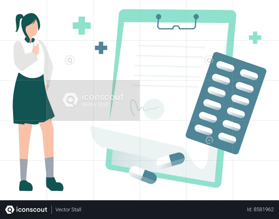 Girl Looking At Medical Contract Paper  Illustration