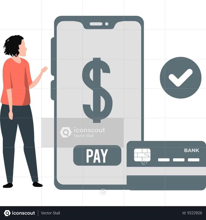 Girl looking at mobile for online payment  Illustration