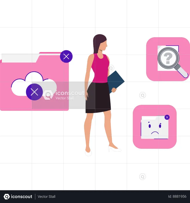 Girl Looking At No Data Folder  Illustration