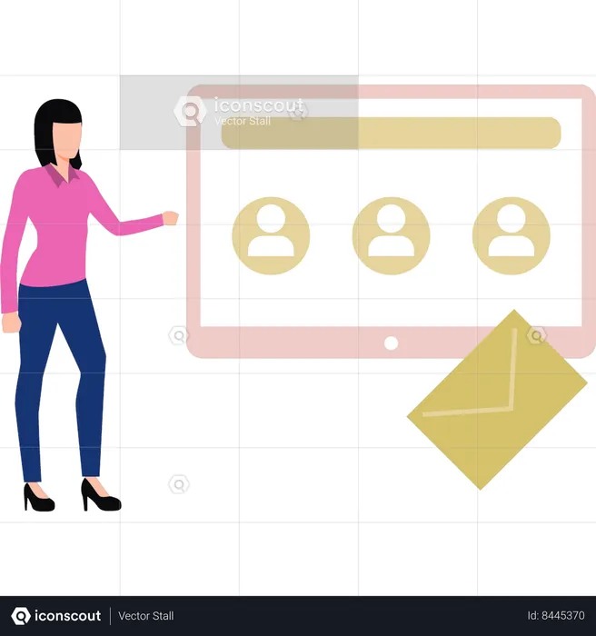 Girl looking at online contacts  Illustration