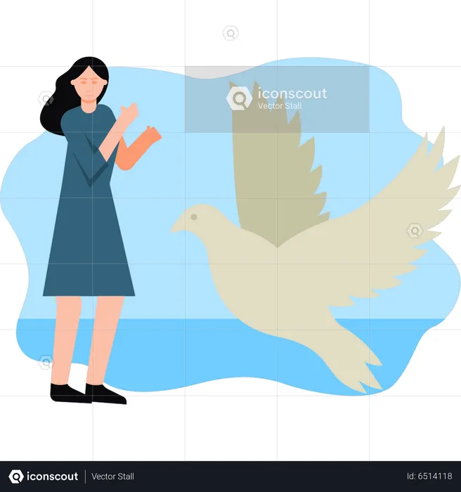 Girl looking at peace bird  Illustration