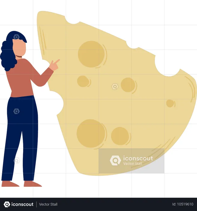 Girl looking at pizza cheese  Illustration