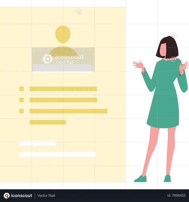 Girl looking at profile document  Illustration