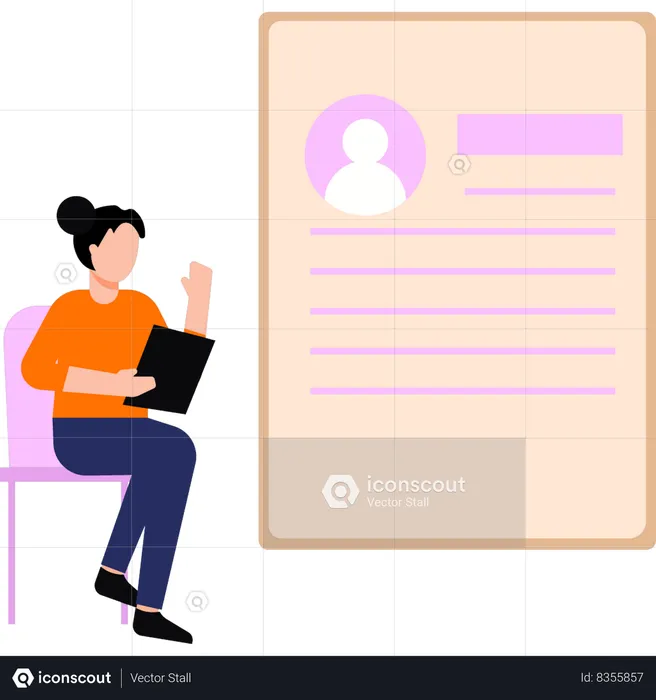 Girl looking at profile resume  Illustration