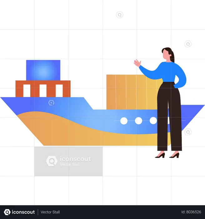 Girl looking at shipping cruise  Illustration