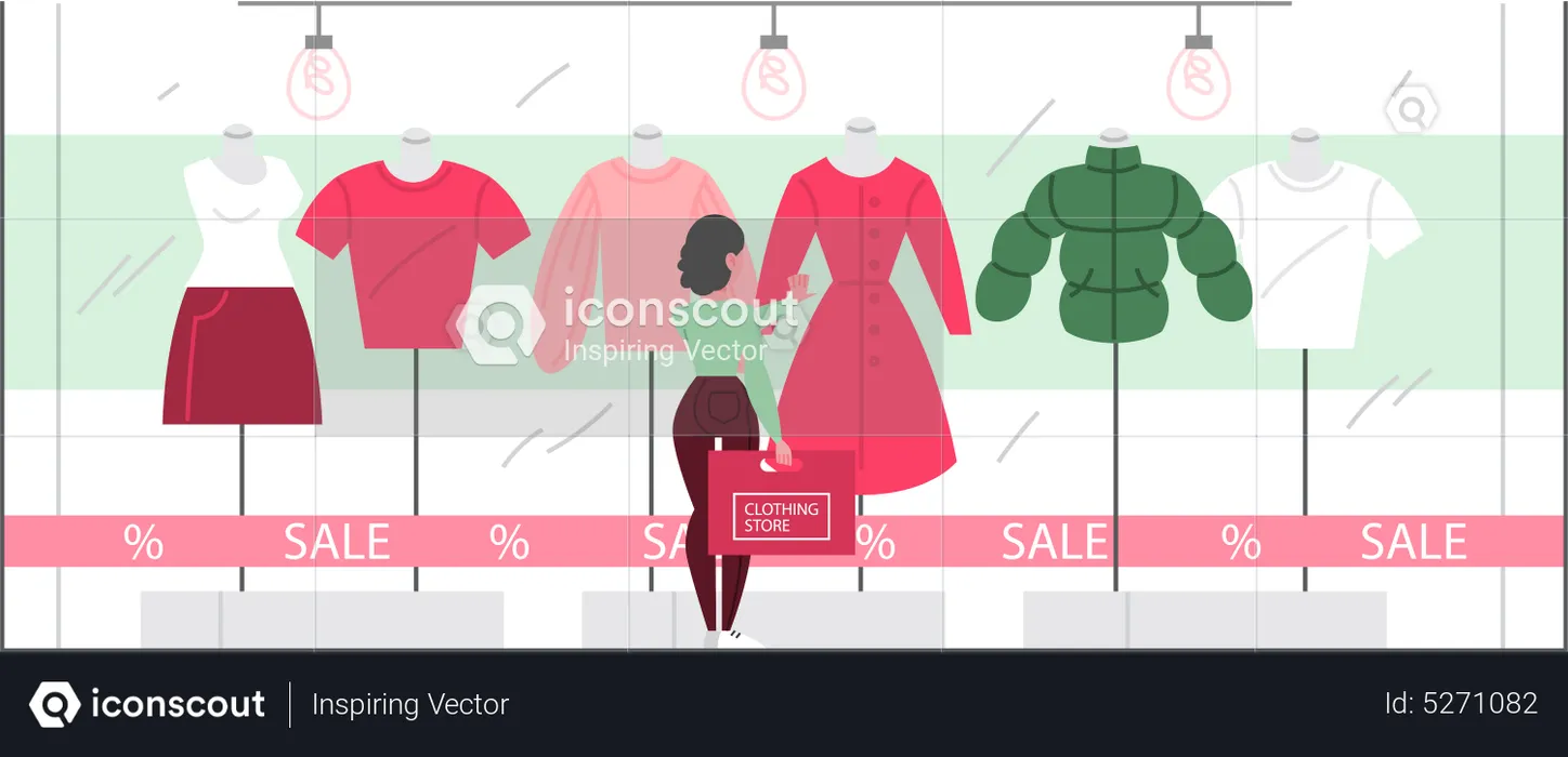 Girl looking at shopping store  Illustration