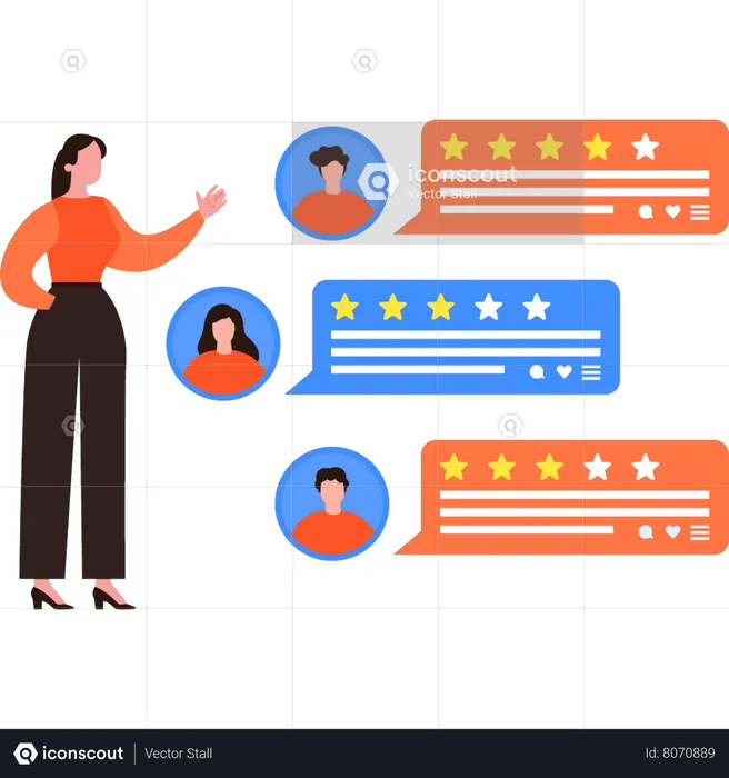 Girl looking at star rating of users  Illustration