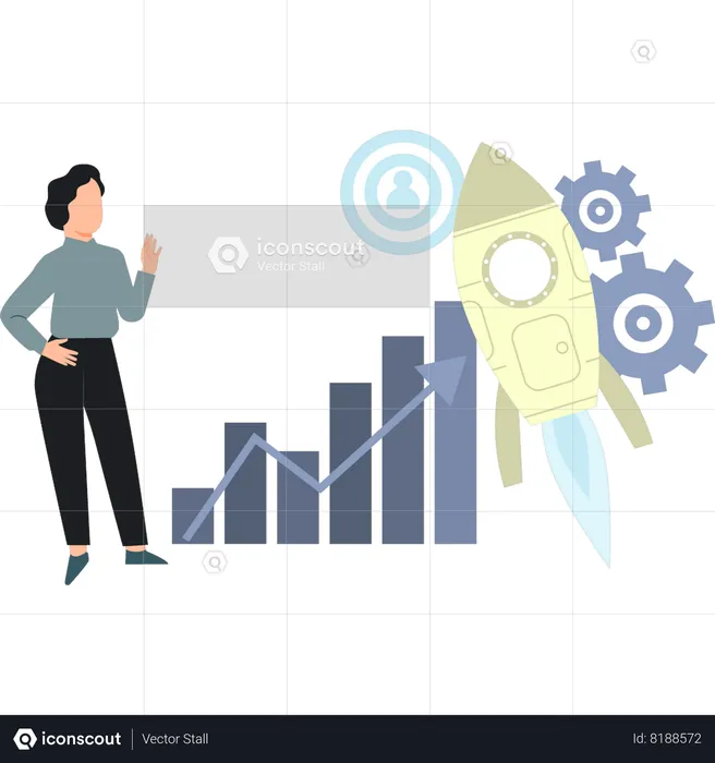 Girl Looking At Startup Graph  Illustration