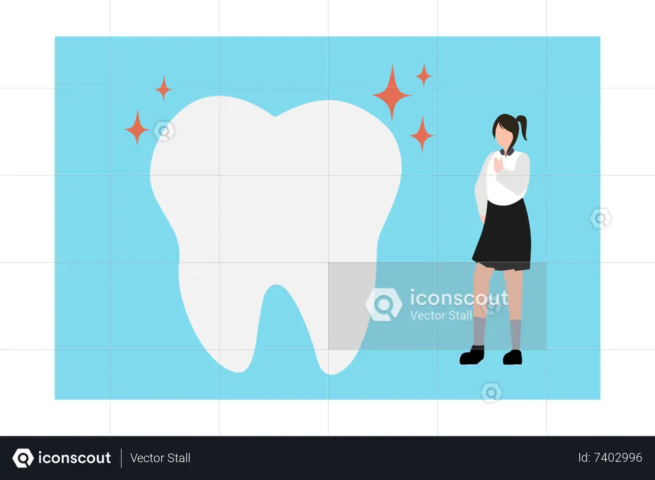 Girl looking at teeth  Illustration