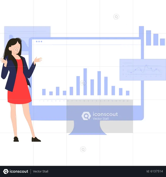 Girl looking at the graph on the monitor  Illustration