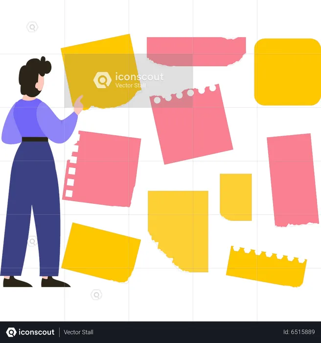 Girl looking at torn papers  Illustration