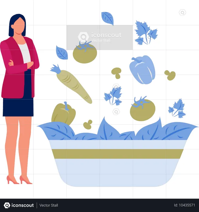 Girl looking at vegetable bowl  Illustration