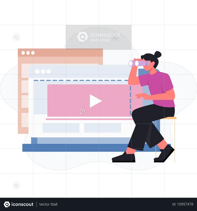 Girl looking at webpage video  Illustration