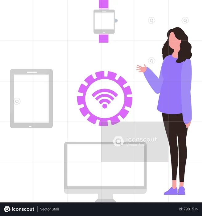 Girl looking at Wi-Fi devices  Illustration
