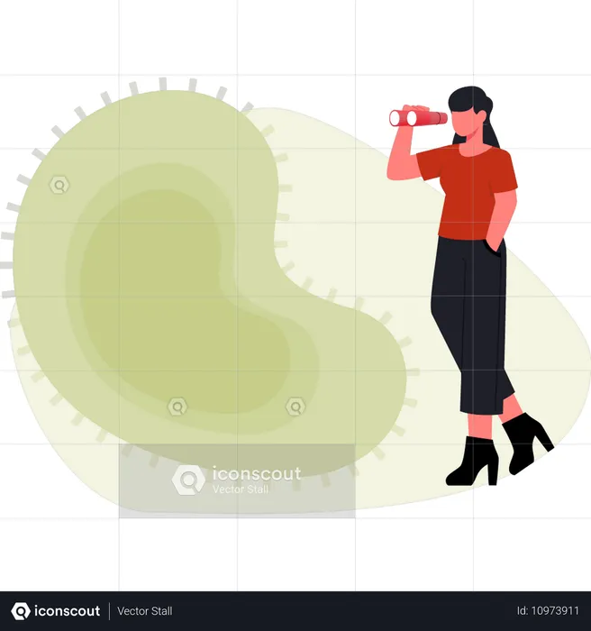 Girl looking bacteria germs by telescope  Illustration