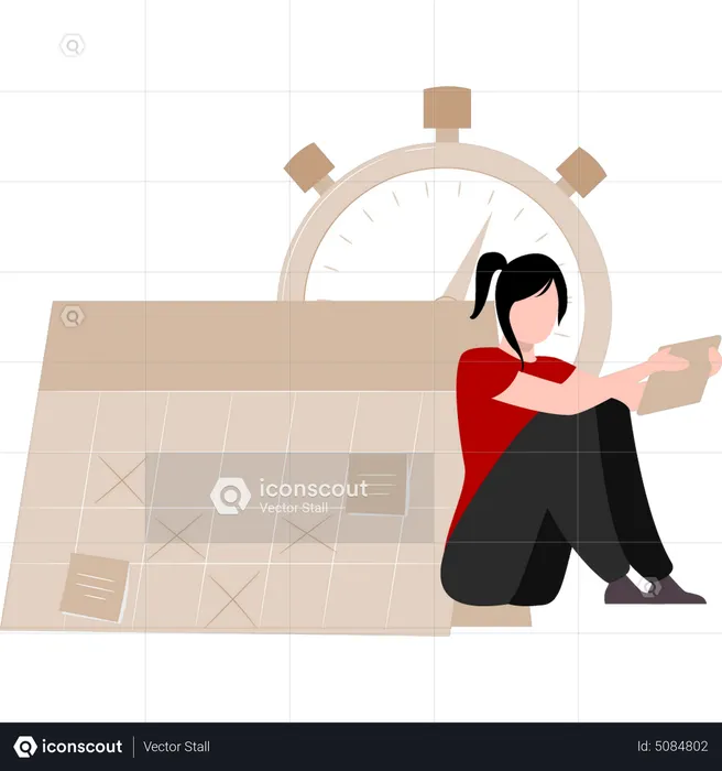 Girl looking calendar and arranging meetings  Illustration